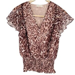 Ramy Brook Silk Flutter sleeve‎ Smocked Bottom Blouse Top